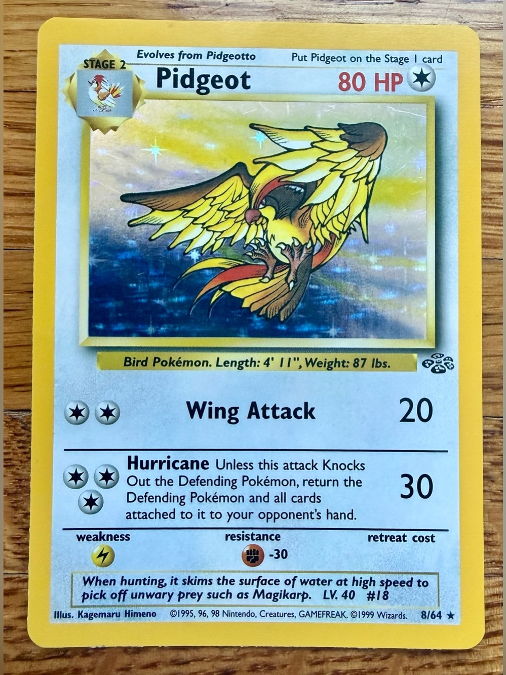 Vintage 1999 Pokémon Pidgeot 8/64 Holo Card Rare